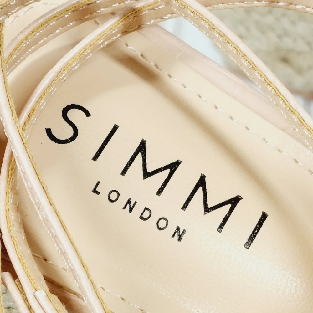 NEW Simmi Fabiana Nude Faux Croc Print Strappy Buckle Wedge Summer Sandals I547